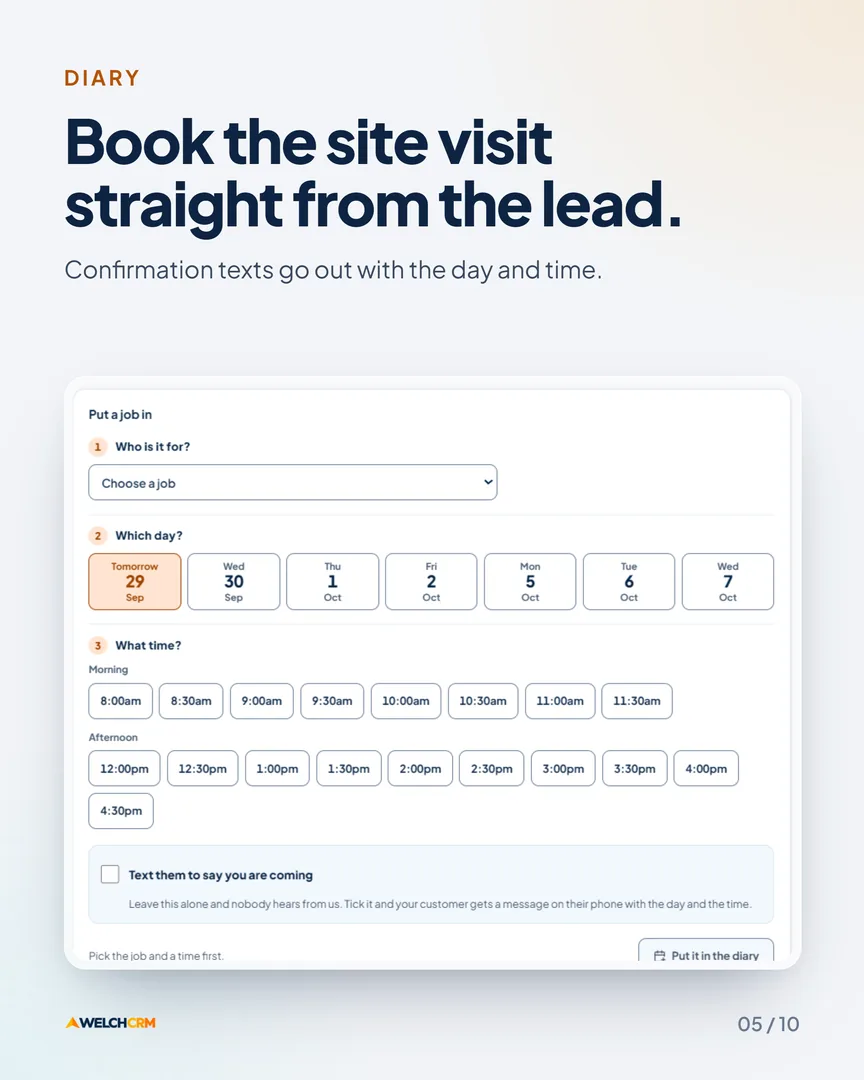 Book the site visit straight from the lead